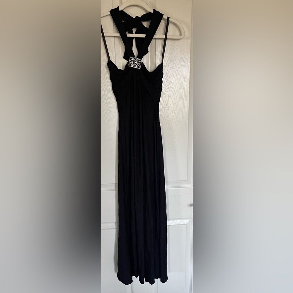 Yoga Army Women’s black halter top dress with rhinestone buckle size small